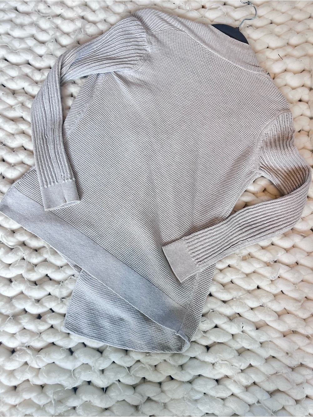 AllSaints Cowl Neck Knit Sweater Jacket | Lightweight Textured Knit | Neutral - Picture 8 of 9
